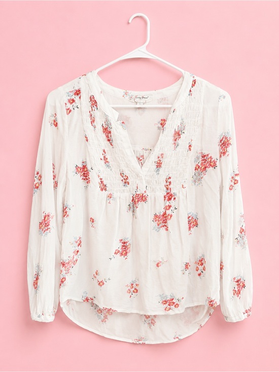 Lucky Brand Tops - Lucky Brand White Peasant Blouse with Coral Floral Print